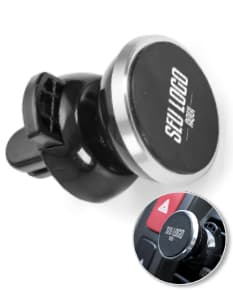 Suporte Magnético Veicular - 02: Com design moderno e prático, este suporte é o equipamento ideal para manter seu celular seguro no carro. Feito em plástico resistente e acabamento cromado, possui ímãs poderosos para fixação segura. Indispensável para sua comodidade ao dirigir. Compre já!