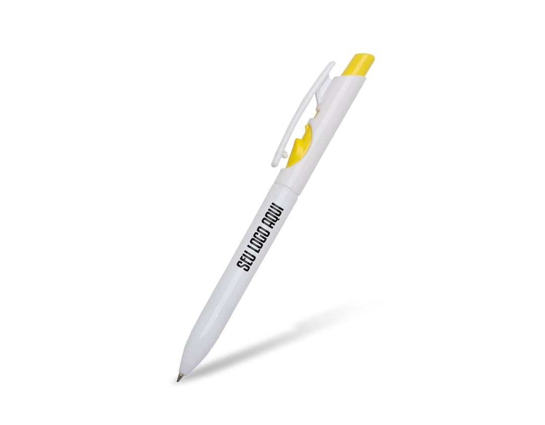 Caneta plástica personalizada de alta qualidade para brindes e eventos. Design moderno e cores vibrantes. Ideal para escrita suave e precisa. Peça já a sua!