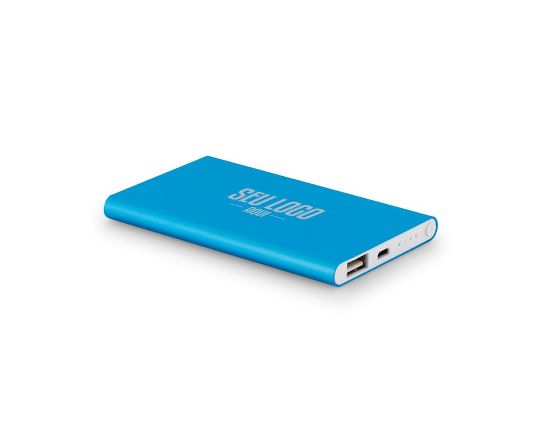 Power Bank slim 4400mAh alumínio, carregador portátil para dispositivos eletrônicos.