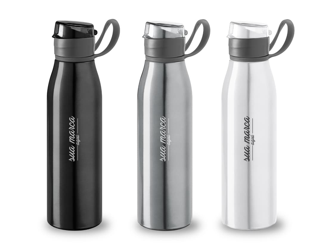 Squeeze de Metal 650ml - Prático e Durável para sua Hidratação Diária. Ideal para levar água ou sucos para onde quer que vá. Garanta já o seu e mantenha-se saudável!
