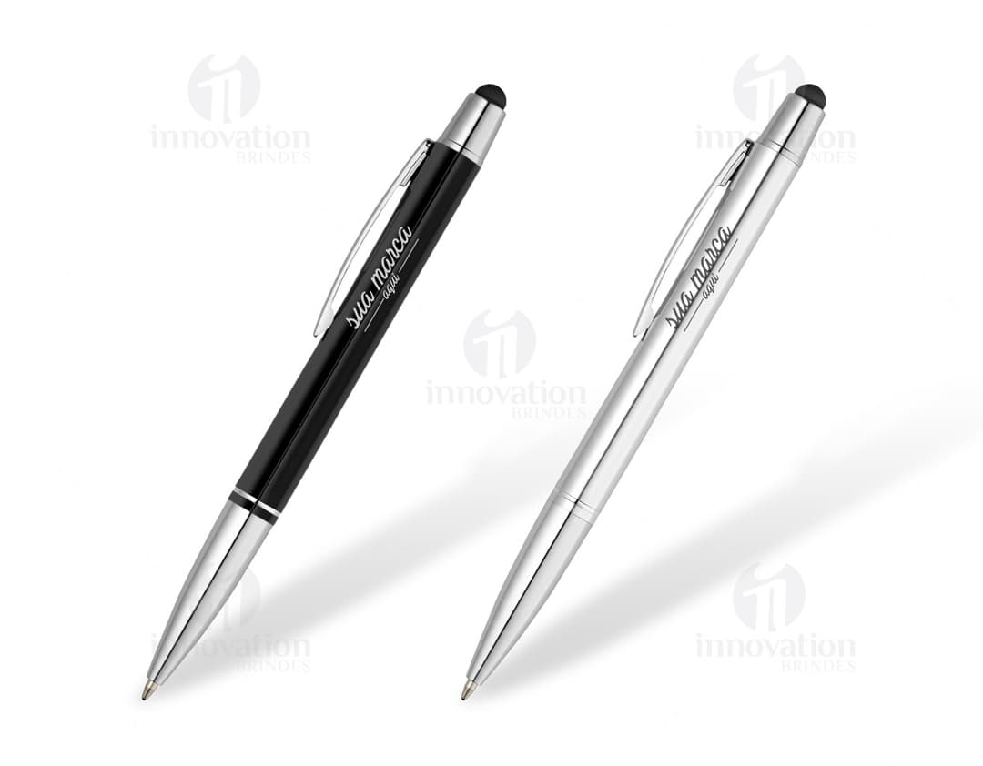 Caneta de metal com touch - 04, ideal para escrita e navegação. Perfeita para o ambiente de escritório, escola ou negócios. Caneta prateada de alta qualidade para assinaturas, desenhos e muito mais. Adquira já a sua!