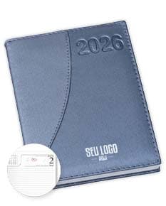 Agenda diária para o ano de 2025, capa vermelha com design minimalista e páginas em branco para anotações.