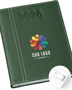 Agenda Diária 2025 na cor preta com capa de couro e marcador de página.