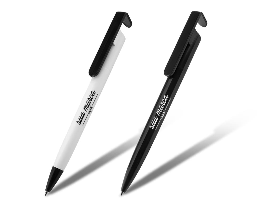 Caneta Plástica com Suporte para Celular - Ideal para o seu escritório ou escola, esta caneta multifuncional possui um suporte para celular integrado. Perfeita para desenhar, escrever e organizar suas tarefas, garantindo praticidade no seu dia a dia. Adquira já a sua!
