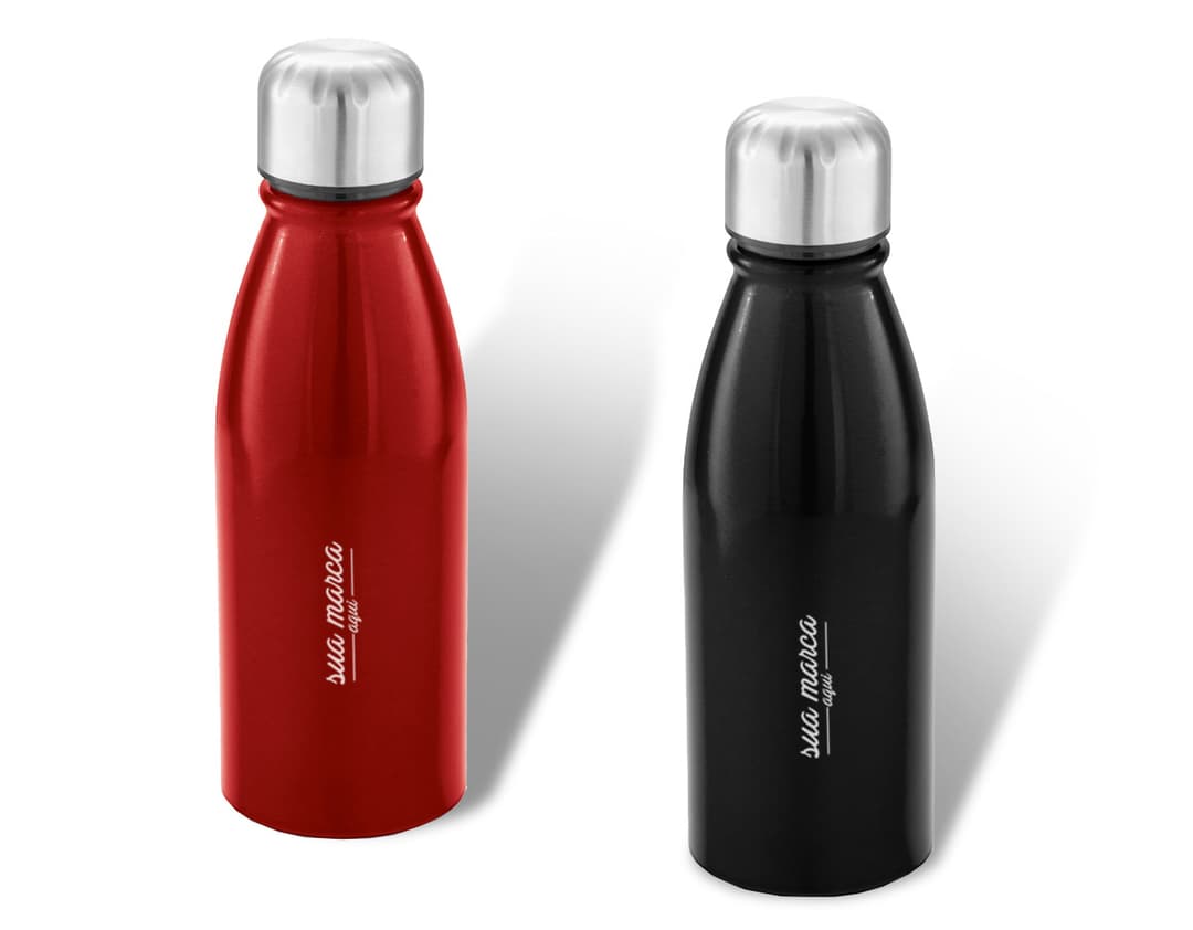 Frasco squeeze de metal para brindes personalizados - Garrafa de alumínio ideal para líquidos, higiene ou bebidas alcoólicas. Design clean e sofisticado para festas, bares ou restaurantes. Perfeito para presente ou brindes corporativos. Aproveite!