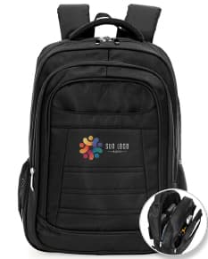 Mochila moderna de couro preto para viagens de negócios e lazer. Ideal para armazenar objetos pessoais com elegância e estilo. Perfeita para sua próxima jornada. Compre agora!