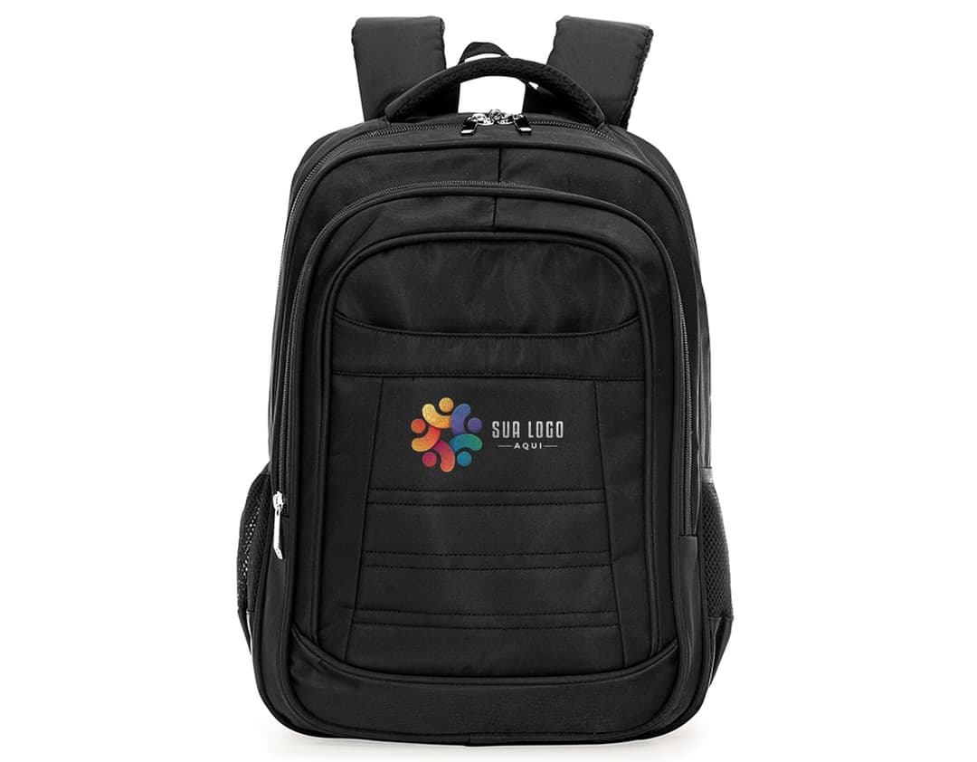 Mochila moderna de couro preto para viagens de negócios e lazer. Ideal para armazenar objetos pessoais com elegância e estilo. Perfeita para sua próxima jornada. Compre agora!