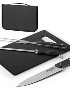 Imagem de um kit churrasco completo e portátil, ideal para seu negócio ou lazer. Feito em aço inoxidável, inclui faca de bolso e todos os equipamentos necessários. Garanta segurança e praticidade com este kit. Perfeito para uso empresarial ou de lazer. Adquira já o seu! #kitchurrasco #negócio #portátil #segurança #tecnologia