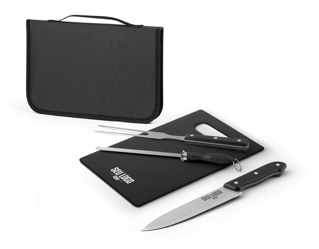 Imagem de um kit churrasco completo e portátil, ideal para seu negócio ou lazer. Feito em aço inoxidável, inclui faca de bolso e todos os equipamentos necessários. Garanta segurança e praticidade com este kit. Perfeito para uso empresarial ou de lazer. Adquira já o seu! #kitchurrasco #negócio #portátil #segurança #tecnologia