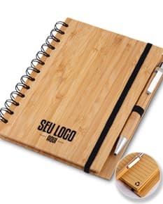 Bloco de anotações de madeira com caneta, perfeito para estudos e negócios. Ideal para manter suas ideias organizadas. Adquira já o seu!