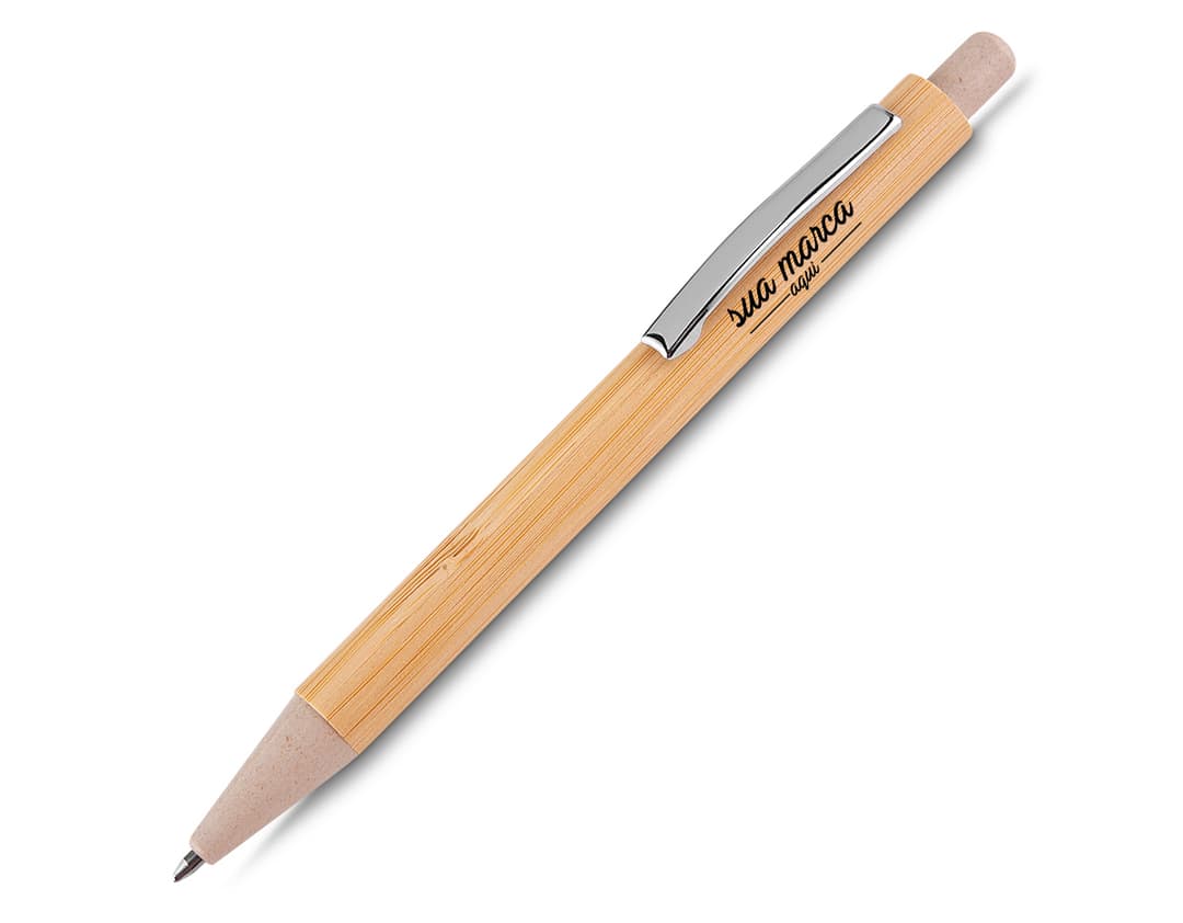 Caneta de bambu, ideal para escrita suave e sustentável. Feita de madeira e aço, perfeita para uso escolar e profissional. Adquira já a sua!