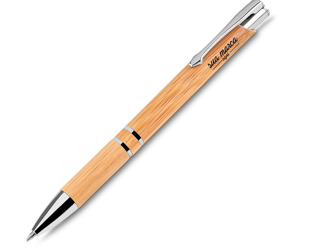 Caneta de bambu natural para escrita suave e ecológica. Ideal para uso no escritório, escola ou faculdade. Fabricada com materiais de alta qualidade. Acompanha borracha para corrigir possíveis erros. Garanta já a sua!