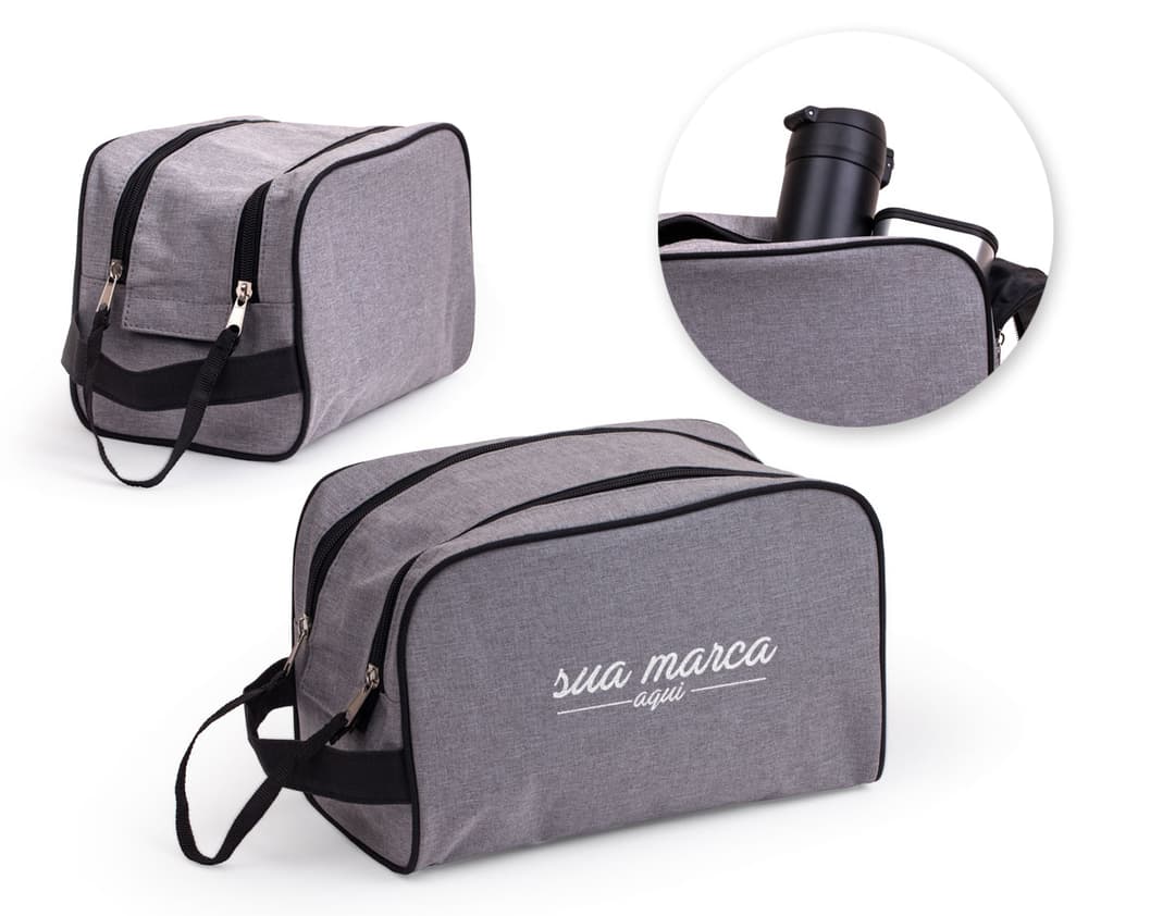 Necessaire de Couro Clássica e Elegante para Viagem e Shopping. Bolsa de luxo, moderna e retrô, com alça e fecho. Ideal para guardar acessórios e maquiagem.