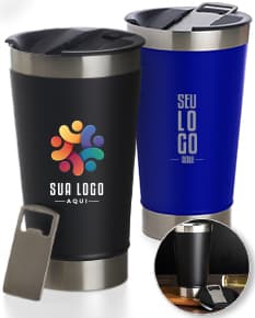 Copo térmico 500ml com abridor - o acessório perfeito para manter sua bebida na temperatura ideal por mais tempo! Feito em material plástico reciclável, isolado para conservar o calor ou o frio. Ideal para usar em viagens, no trabalho ou em casa. Prático e funcional, este copo térmico é um item essencial para quem busca praticidade e qualidade. Adquira já o seu e mantenha sua bebida preferida sempre fresca! Ideal para presentear e personalizar com a sua marca.
