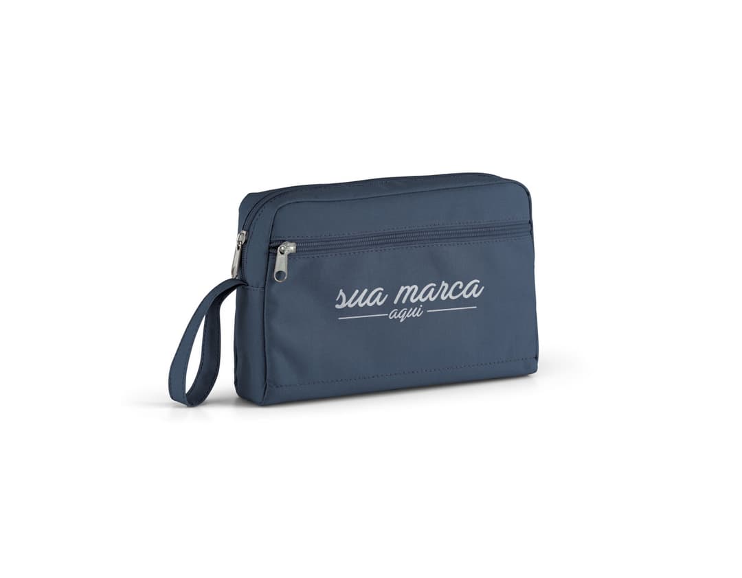 Necessaire pega bolso frontal 300D em couro preto, com fecho de zíper, ideal para armazenar dinheiro, cartões, documentos e outros objetos pessoais. Perfeito para uso em viagens, escritório ou compras.