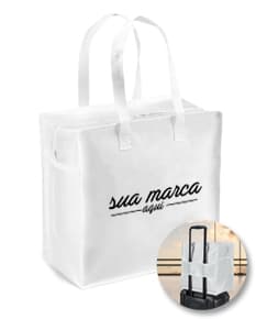 Bolsa de compras de algodão marrom vazia, dobrável e durável, com alça de couro e fecho de metal. Perfeita para compras, presente ou uso diário.
