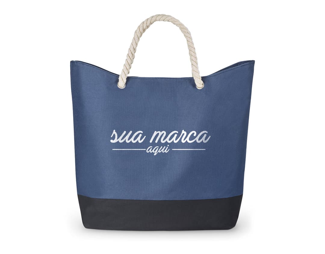 Sacola de praia feita de couro marrom com zíper, alça e design moderno e elegante. Ideal para compras, presentes ou para levar para a praia.