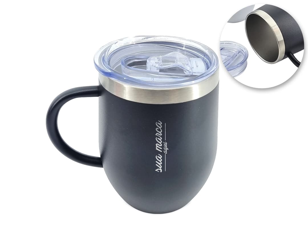 Caneca térmica inox 350ml para manter sua bebida quente por mais tempo. Ideal para desfrutar de um café fresquinho ou chá quente de forma prática e confortável. Adquira já a sua!
