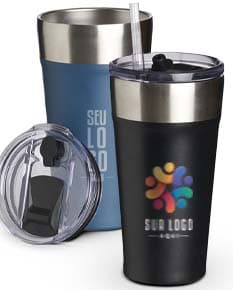Copo térmico com canudo de 500ml na cor azul.