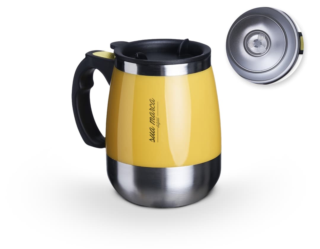 Caneca com misturador 350ml: Desfrute de café fresquinho todas as manhãs com esta caneca moderna! Seu design inovador possui um misturador embutido para garantir que sua bebida favorita fique sempre perfeita. Feita em cerâmica de alta qualidade, com capacidade de 350ml. Ideal para quem ama café!