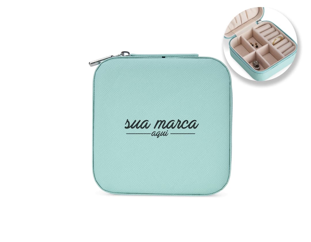 Porta Joias em Couro Sintético amarelo com design moderno e elegante. O porta joias é vazio e possui diversas divisórias para armazenar jóias e acessórios. Ideal para organizar e armazenar peças de forma prática e segura.