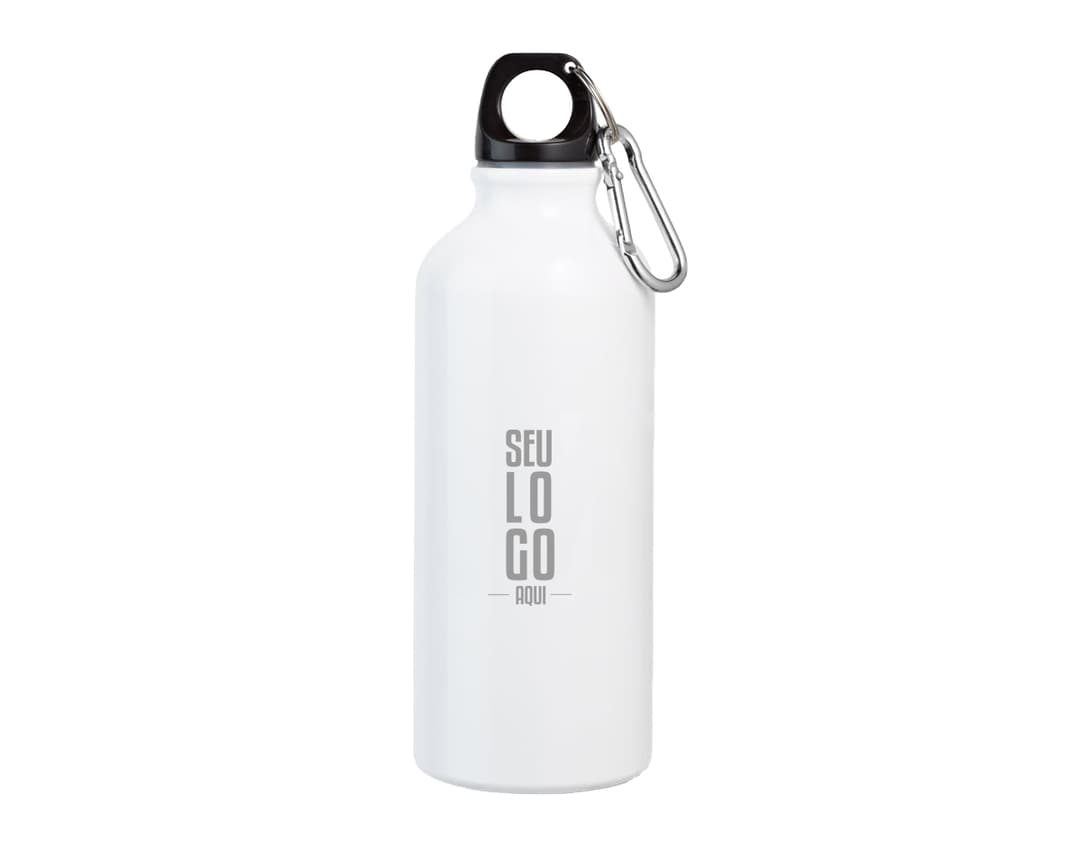 Squeeze alumínio mosquetão 500 ml em fundo branco.