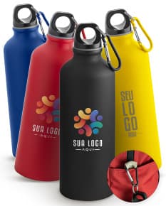 Squeeze de alumínio com capacidade de 550ml e mosquetão.