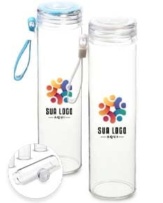 Squeeze de Vidro 500ml transparente com tampa de metal e parte interna de silicone.