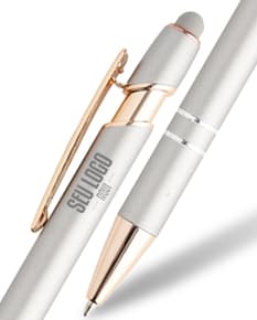 Caneta de metal touch elegante para escrita de alta qualidade. Perfeita para escritório, escola ou negócios. Design sofisticado em prata com ponta touch screen. Ideal para assinaturas, contratos e desenhos. Garanta a sua agora!