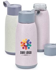 Garrafa de vidro transparente de 350ml, contendo tampa de metal prateada.