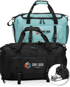 Bolsa esportiva de 39 litros em couro preto, com alça, zíper, elegante e moderna, ideal para viagens e esportes.