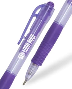 Caneta plástica azul com emborrachado, com design moderno e futurista. Textura suave, cores vibrantes e efeitos gráficos dinâmicos. Ideal para uso em escritórios, escolas e trabalhos criativos.