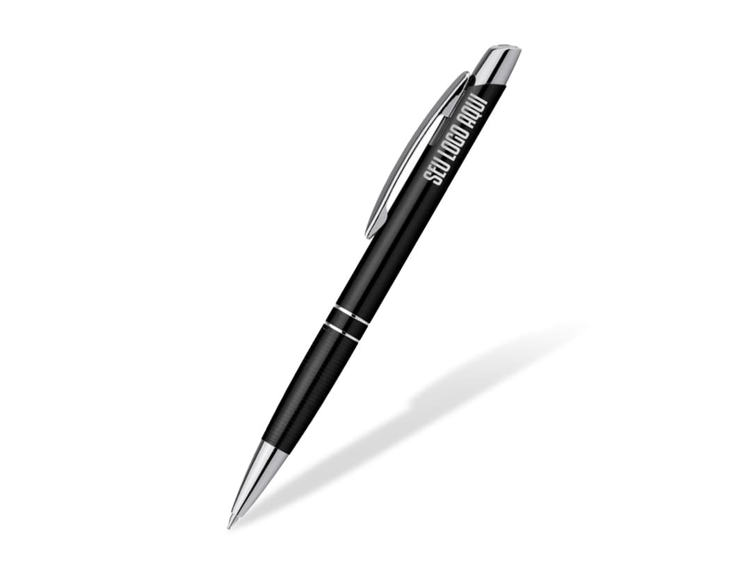 Esferográfica em alumínio azul com clipe, um utensílio de escrita de metal, ideal para uso escolar, escritório ou desenho. Corpo colorido e design elegante, perfeito para escrita criativa e business.