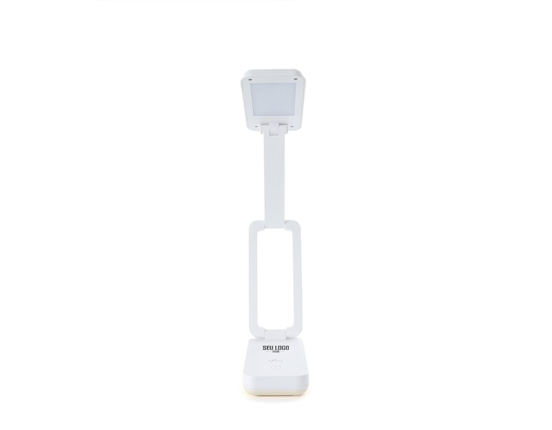 Luminária Retrátil preta e moderna, que lembra um celular. Contém botões e tela digital, feita de plástico e metal. Perfect para uso em casa, escritório ou indústria.