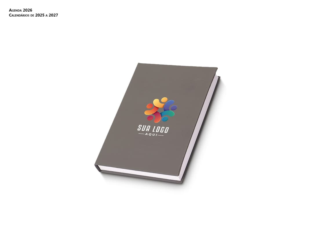 Agenda 2025 emborrachada de cor azul com elástico para fechamento.