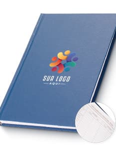 Agenda 2025 Cromato branca com detalhes em prata, com páginas organizadas por meses e semanas, e capa personalizável com elástico para fechamento.