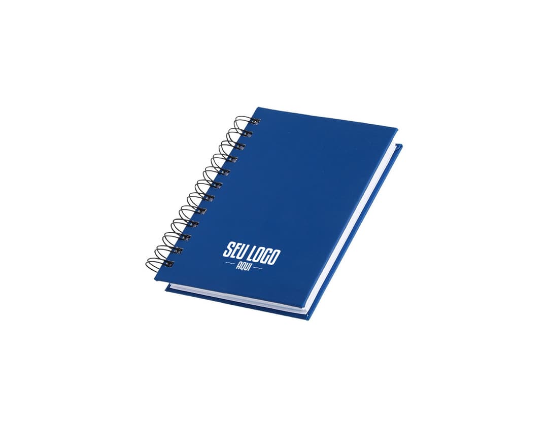 Capa emborrachada da Agenda 2025 em azul marinho com detalhes dourados e elástico para fechamento.
