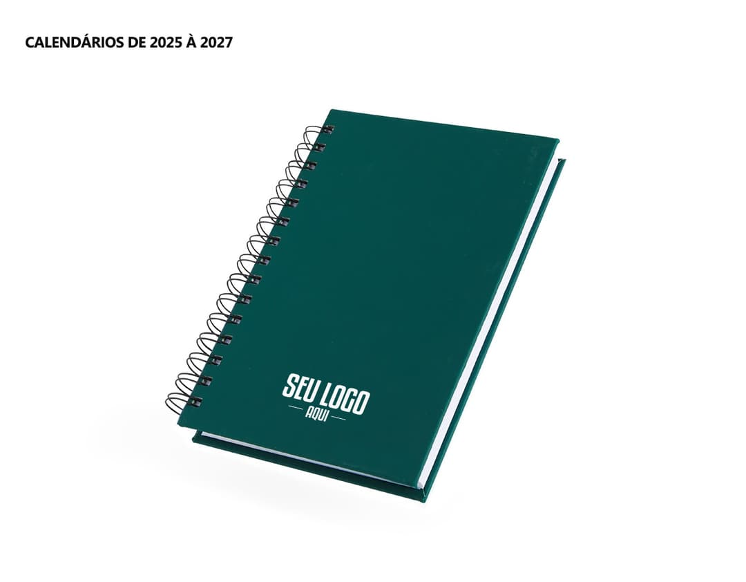 Agenda 2025 emborrachada com capa azul marinho e detalhes em dourado.