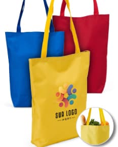 Sacola de nylon amarela vazia com alça de metal e zíper. Design moderno e elegante, ideal para compras ou presentes.