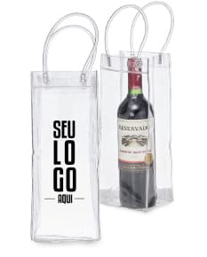 Sacola plástica transparente com alça para gelo.