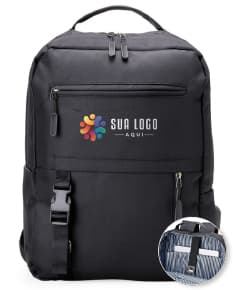 Mochila de Nylon 23 Litros preta em estilo moderno, com design 3D e textura de tecido. Possui espaço para transporte de equipamentos e objetos, ideal para negócios e viagens.