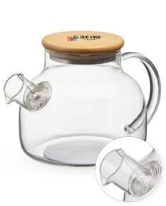 Chaleira de vidro com capacidade para 1,5 litros, corpo transparente e alça de metal cromado.