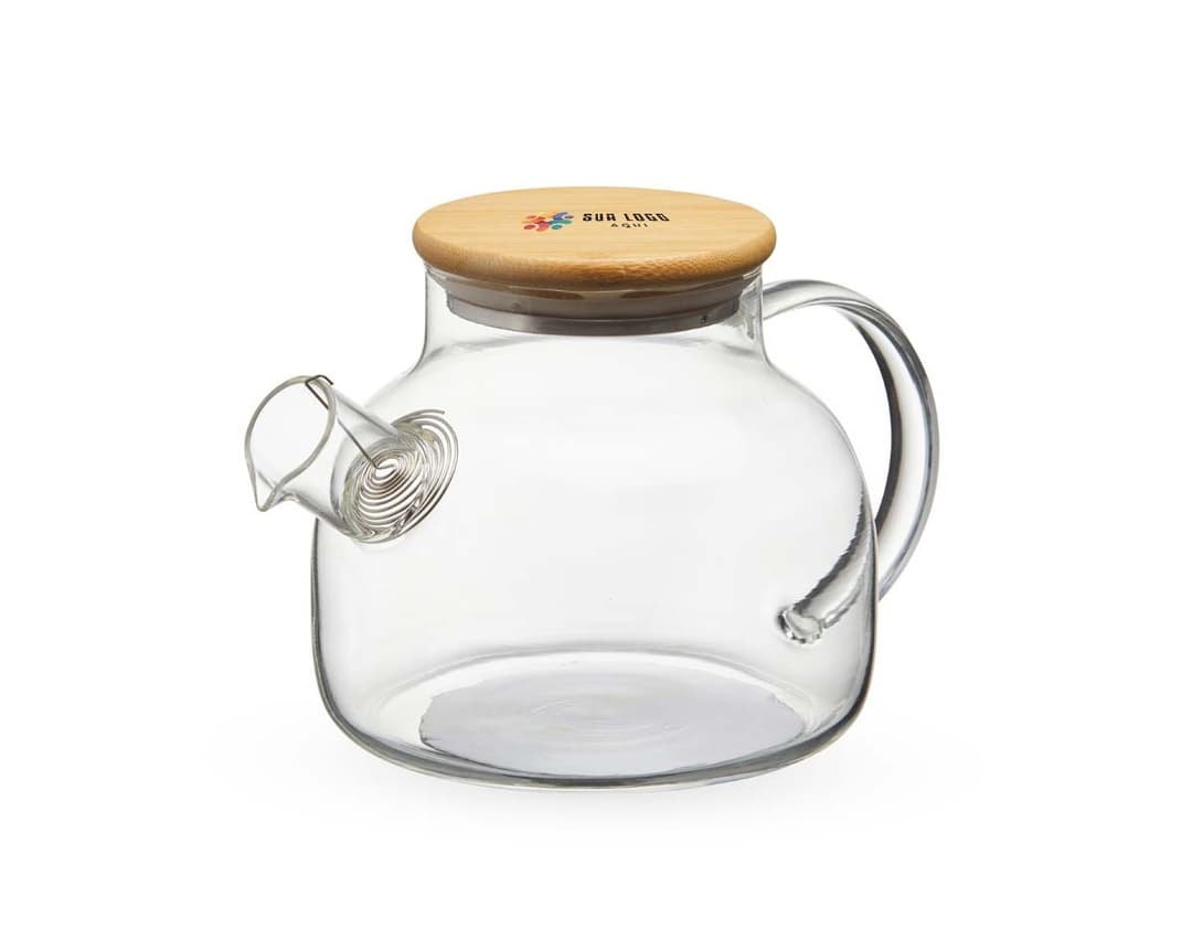 Chaleira de vidro com capacidade para 1,5 litros, corpo transparente e alça de metal cromado.
