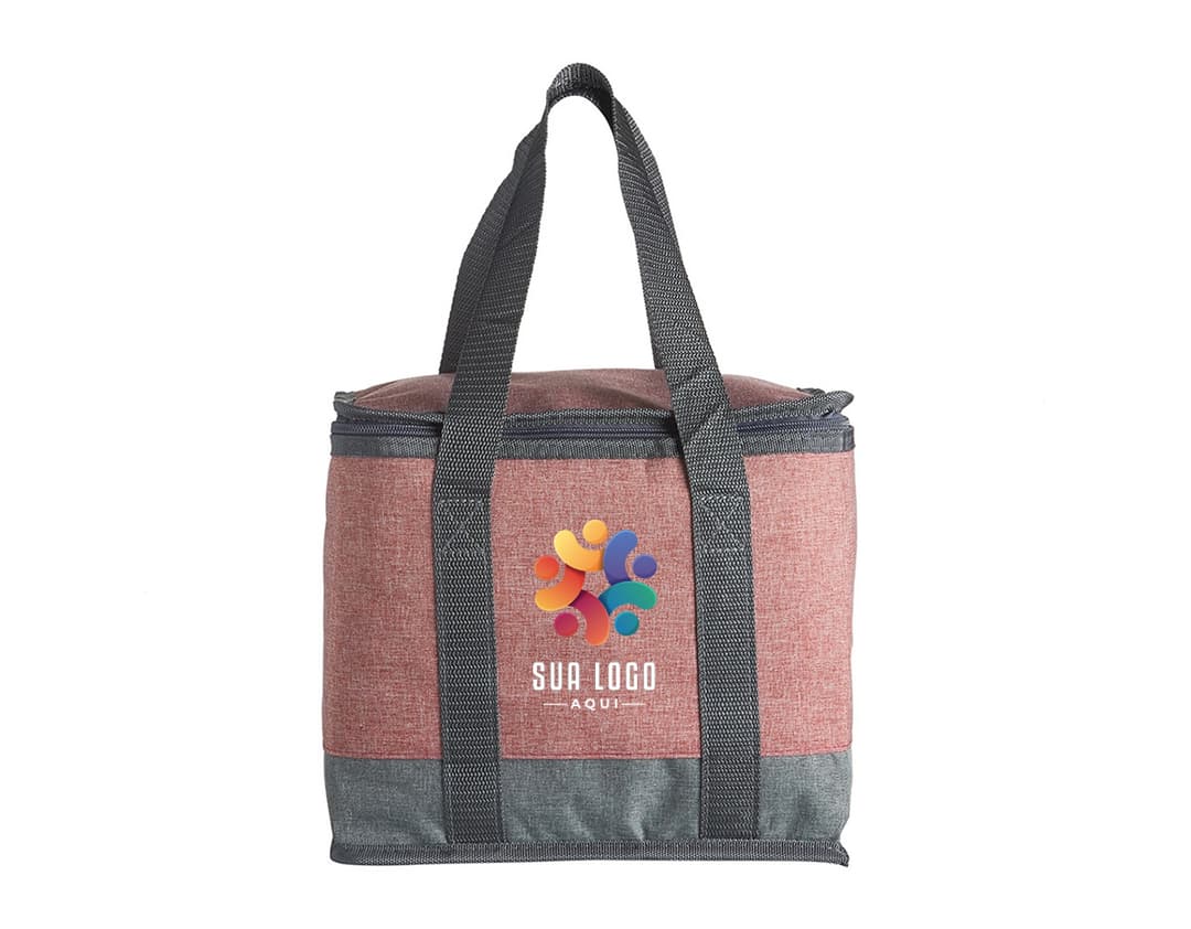 Bolsa Térmica 12 Litros na cor azul, com alça para transporte e zíper na parte superior. A bolsa está fechada e apresenta um design simples e funcional.
