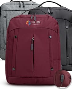 Mochila de nylon de 21 litros em marrom e preto, com alça de couro, zíperes, bolsos e tecido resistente. Ideal para viagens, uso casual e estilo moderno.