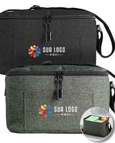 Bolsa térmica de 6 litros em couro marrom, com zíper e vários bolsos para guardar objetos pessoais. Ideal para viagens de negócios ou viagens de lazer, proporcionando praticidade e estilo.