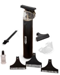 Silhueta de uma máquina de cortar cabelo com corpo de alumínio, ícone preto de design moderno.