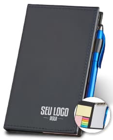 Kit para anotações com caneta de couro - ideal para reuniões de negócios e estudos. Prático e portátil, possui página em branco para suas anotações. Organize suas ideias com estilo!