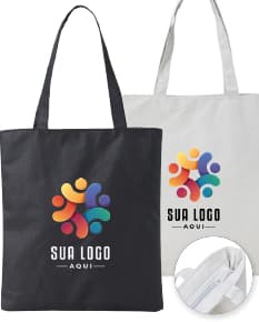 Sacola de nylon preta com zíper e alça, ideal para compras e armazenamento de objetos. Elegante e prática, perfeita para quem busca estilo e funcionalidade.