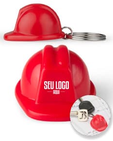 Chaveiro Capacete EPI em formatos de glass, button, icon e element, com design colorido e glossy. Item redondo e brilhante, amarelo e laranja, representando saúde e segurança no trabalho.